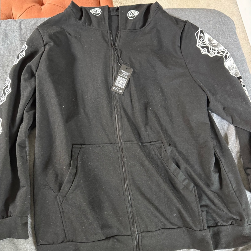 Black Witchy Long Sleeve Graphic Hoodie with Relaxed Fit